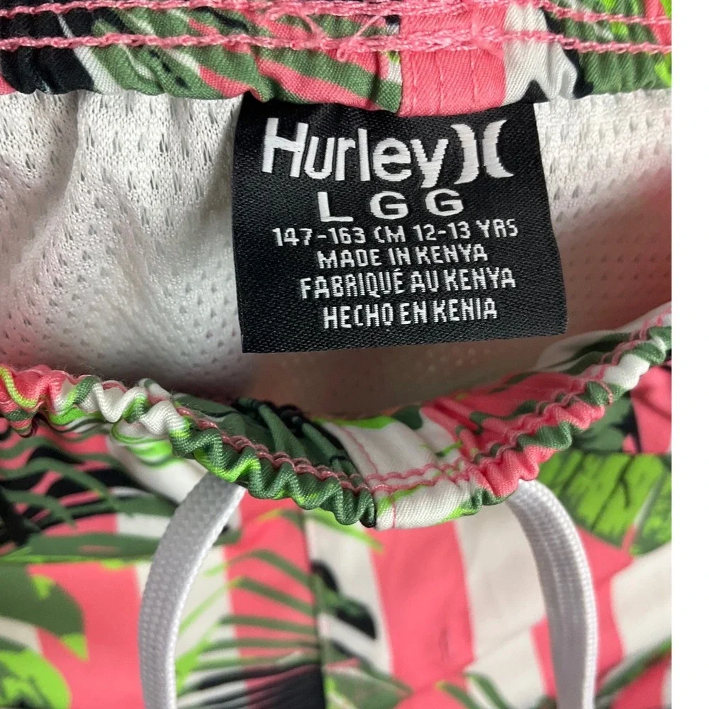 Hurley Boys Pink Tropical Stripe 4-Way‎ Stretch Swim Trunks Board Shorts Large L